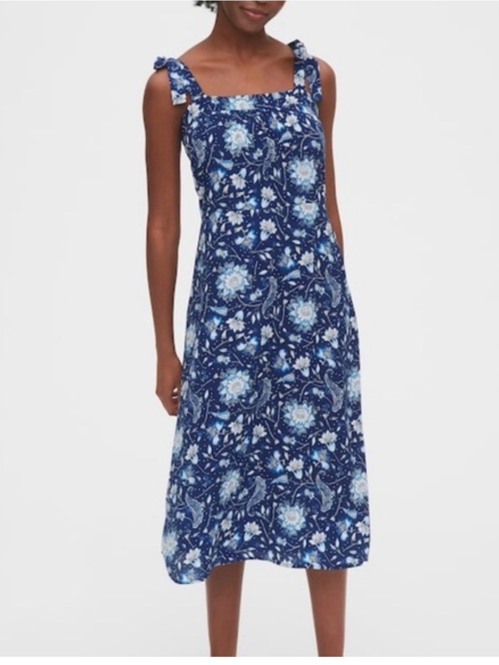 GAP Navy Blue Floral Tie-Strap Midi Dress
